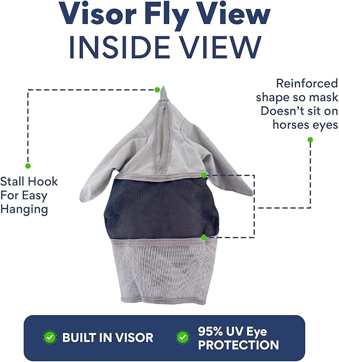 Horse Fly Mask with Ears - Built-in Visor - Breathable, Lightweight Mask - 95% UV Eye Protection - Adjustable Fit for Comfort Horse Medium/Large Size