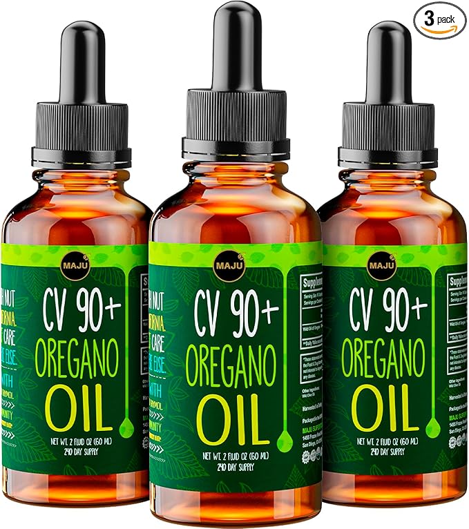 MAJU Oregano Oil Drops - Potent 90%+ Carvacrol (2 fl Oz) Wild Mediterranean Essential Liquid, Aceite de Oregano, Immune and Seasonal Support (3-Pack)