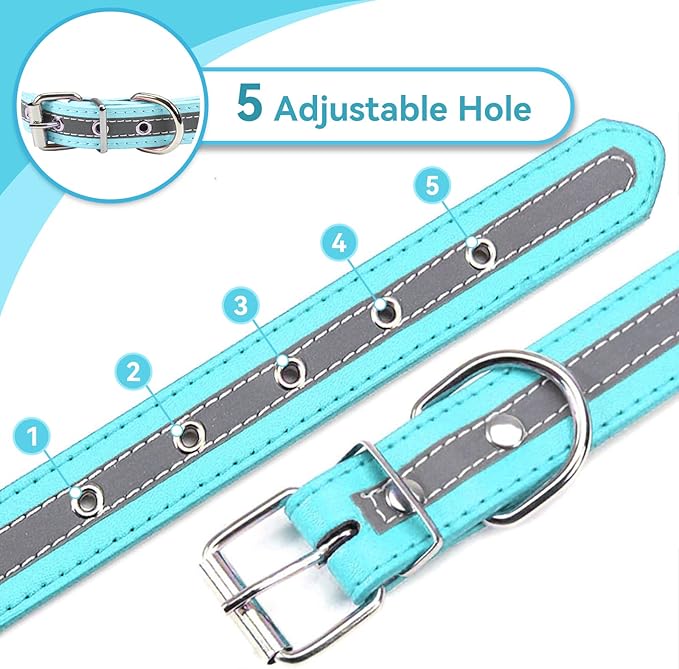 PETCARE Reflective Dog Collar with Cute Paw Rivet Studded Funny Soft PU Leather Adjustable Puppy Dog Collars for Small Medium Large Dogs Cats (Blue,X-Large)