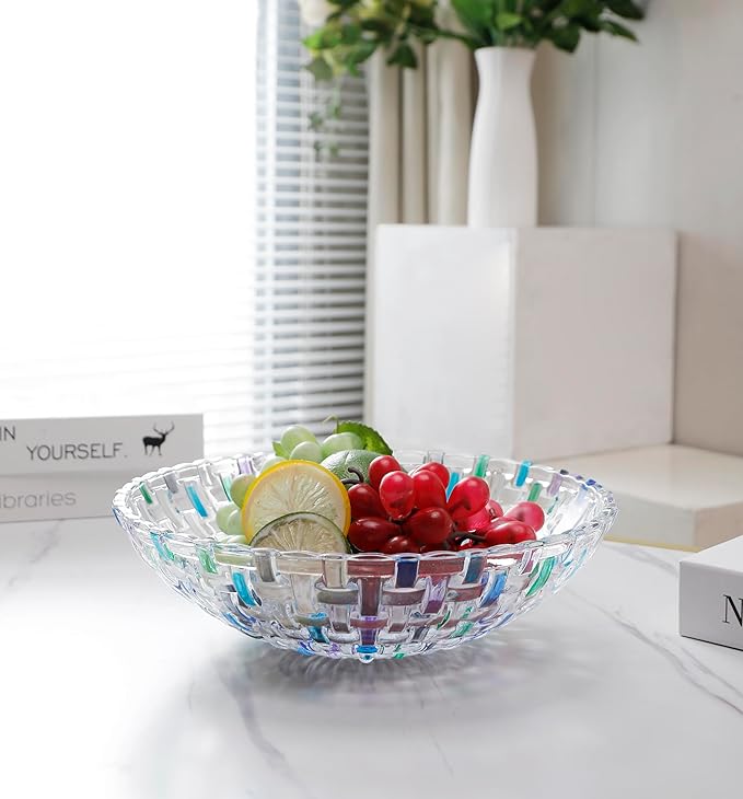 MAGCOLOR Hand Painted Blue Woven Glass Crystal Salad & Fruit Bowl Decoration,Centerpiece For Home,Office,Wedding Decor, Fruit, Snack, Dessert, Server (Blue)