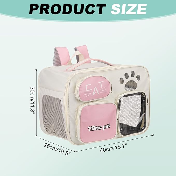 Cat Backpack Carrier, Breathable Dog Carrier Pet Supplies for Cats or Small Dogs Puppies, Intended for Hiking/Camping/Traveling (Pink, 16"x10"x12")