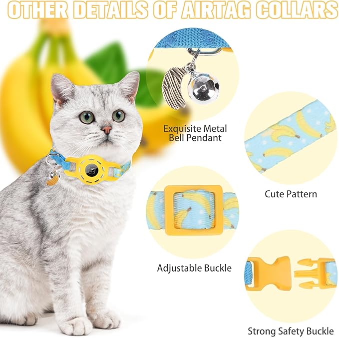 BINGPET AirTag Cat Collar with Bells, Upgraded Safety Elastic Cat Collar with Airtag Cat Collar Holder, Anti-Lost Cat Collars for Girl Boy Cats, Anti-Suffocation Kitty Puppy Collars