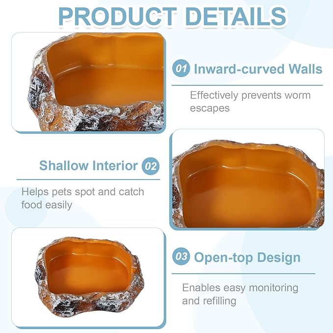 Reptile Food Bowl, Reptile Feeding Dish Corner Bowl Water Resin Rock Worm Feeder Dish XS (4.1 in, Orange), Intended for Lizards/o/Scaled Pet/Leopard o/Spiders
