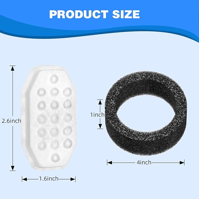 Cat Water Fountain Filters Pre-Filter Sponges for 3.2L/108oz Automatic Pet Fountain Dog Water Fountain (16 Filters& 16 Sponges)