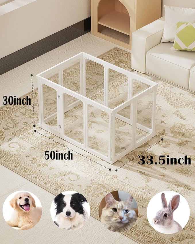 Acrylic Dog Playpen Indoor, Sturdy Clear Dog Play Pen with Door - 10 Panels, 30 Inch High, Easy Assembly, Clear Acrylic Playpen for Dogs, Puppy, Small and Medium Animal