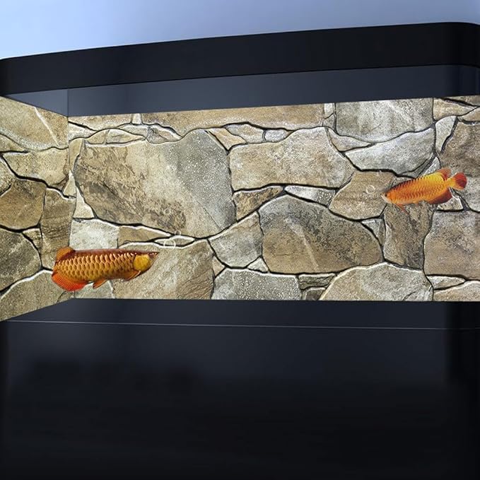 24X16IN Marble Aquarium Background, Art Marble Aquarium Background, Natural Marble Glass Terrarium Background with 8 EVA Double-Sided Tape