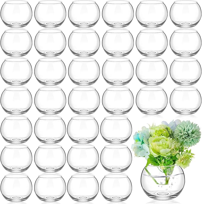 Zopeal 36 Pcs Fish Bowl Vase Glass Bubble Bowl Globe Glass Clear Bubble Vase Round Terrarium Goldfish Flower Centerpiece for Wedding Event Arrangement Office Home (3.5" h X 4.7" w)