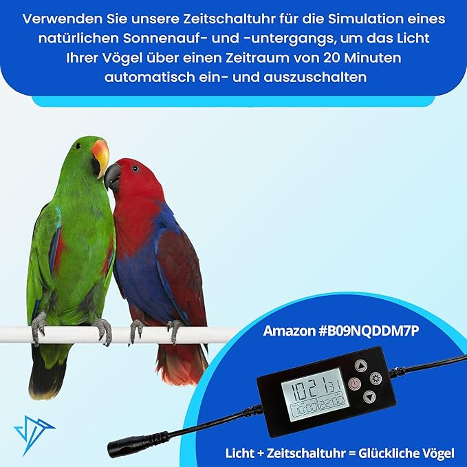 HappyBird Lighting Bird Cage Light with Chew Guard - Full Spectrum LED Pet Light - Simulates Natural Environment - Safe for Hookbill Birds – Easy to Install - (24" Long)