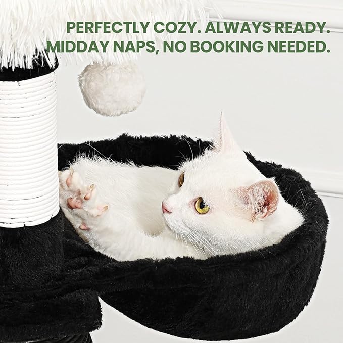 Cat Tree, 50.7in Multi-Level Cat Tower with Scratching Posts, Perch, Hammock and Hideaway condo, Indoor Cat Activity Center with Fun Cartoon Design, Black