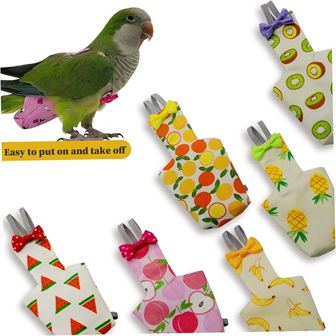 6PCS Washable Reusable Bird Diapers with Waterproof Lining & Adjustable Straps – Soft Parrot Diaper Clothes Costume Set for for Parakeets, for Budgies, for Mini Macaws (L)