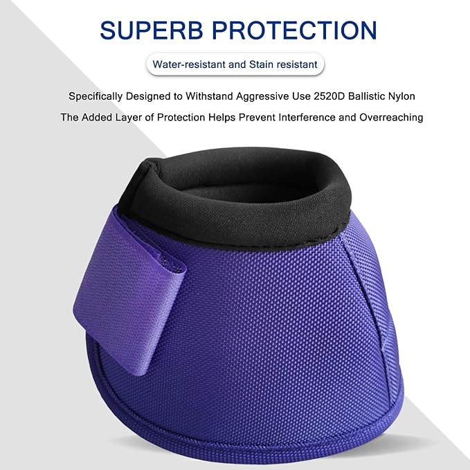 Equine Ballistic Overreach Bell Boots - No-Turn Boots for Horses, Horse Hoof Protection (Sold in Pairs) Purple Medium