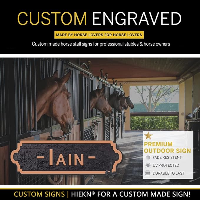 Acrylic Horse Stall Name Plate, 2.4" x 8" Personalized Stall Signs, UV Protected, Custom Pet Name Sign, All Weather Adhesive, Mounting (Antique Copper, Style 4)