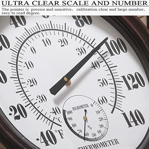 Indoor Outdoor Thermometer Large 12 Inch Wall Thermometer-Hygrometer Waterproof Does not Require Battery