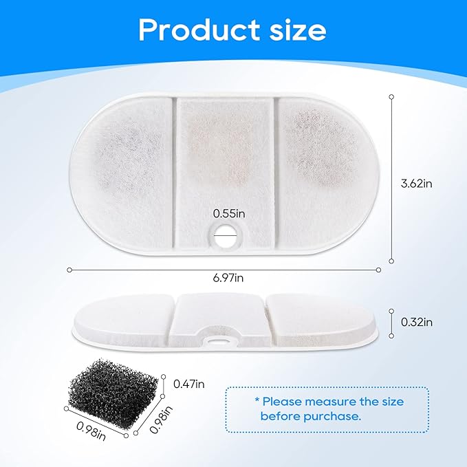 Cat Water Fountain Filter - 8 Pack Replacement Filters and 8 Pack Sponge Filter Compatible with PETLIBRO Capsule 71oz/2.1L Ultra Quiet Water Fountains PLWF002 Pet Dispenser