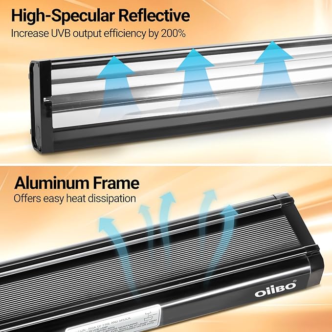 Oiibo T5 HO Reptile Light Fixture UVB Lighting Combo Kit, Reptiles Terrarium Lamp Hood Light Fixture Include UVB 10.0 Desert Reptile Light for Bearded Dragon Gecko Lizard (8W)