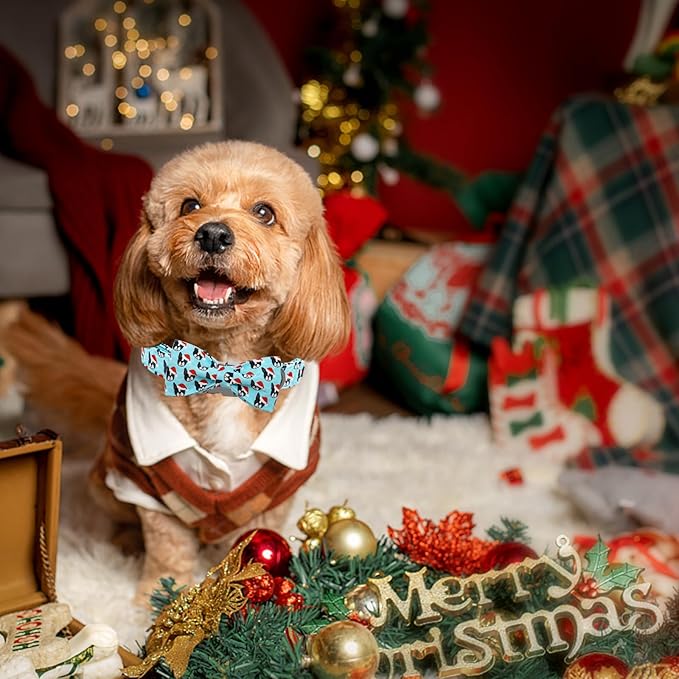Dog Collar, Christmas Dog Collar Plaid Pet Collar Bow Holiday Bows Girl Boy Puppy Collar Adjustable Pet Collar for X-Small Dogs
