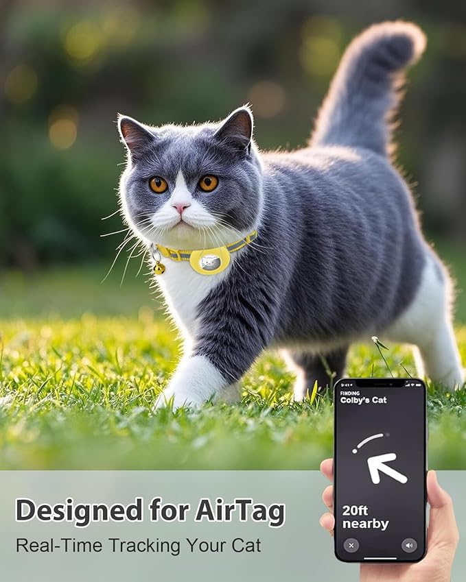 Joytale AirTag Cat Collar 2 Pack with Breakaway Safety Buckle, Reflective Cats Collar with AirTag Holder, Adjustable 7.5-12.5 Inch, Anti-Fraying Lightweight for Girl Boy Kitten, Yellow
