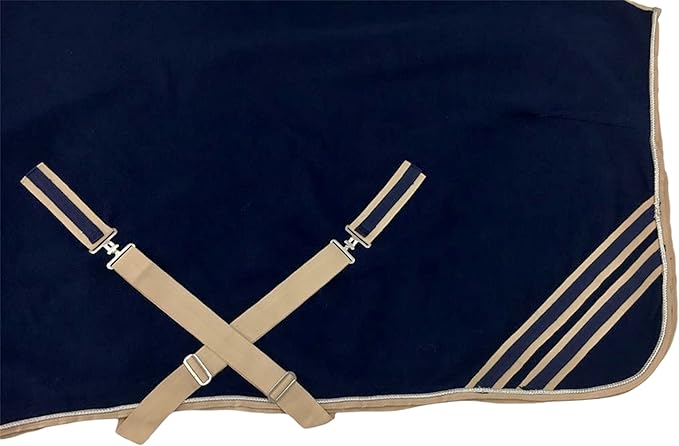 Majestic Ally Anti Pill Fleece Horse Blanket/Sheet with Silver Braided Rope (Navy, 78)