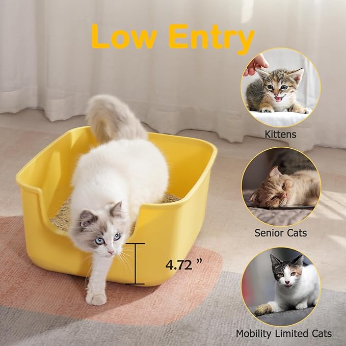 Large Cat Litter Box with High Sides,Cat Boxes for Indoor Cats,Cat Litter Pan for Kitty,Litter Box with Low Entry,Easy to Clean,Anti-Splashing (Green)