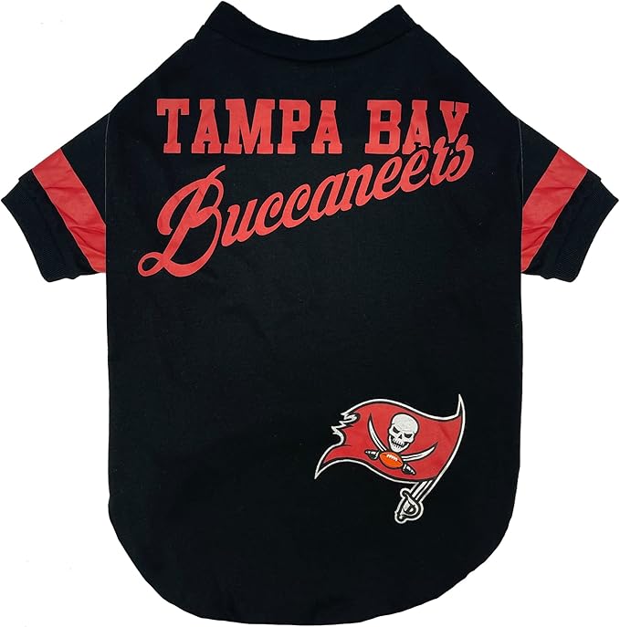 NFL Tampa Bay Buccaneers Dog & Cat T-Shirt, Small. Football PET TEE for NFL Team Fans. New & Updated Fashionable Stripe Design, Durable & Cute Sports Outfit