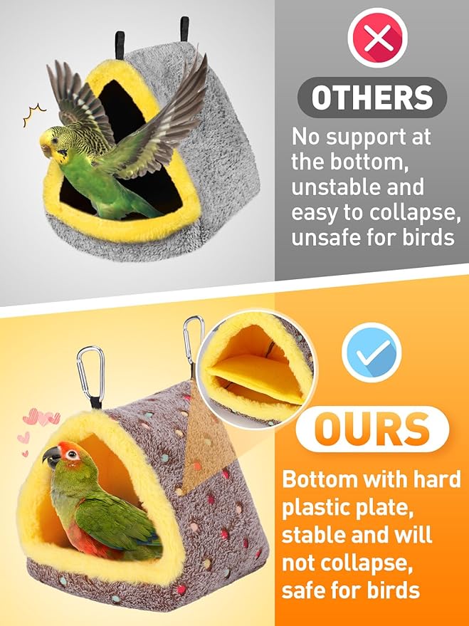 Medium Winter Warm Bird Nest for Cage - Comfortable Bird Bed with Support Board, Hanging Hammock Shed Hideaway Hut Gift for Macaws African Grey Amazon Parrots