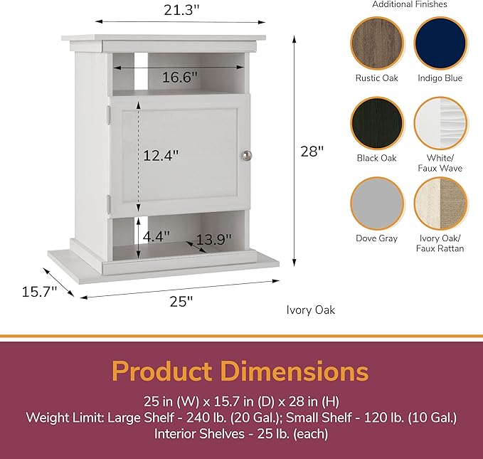 Ollie & Hutch Flipper 10/20 Gallon Aquarium Stand, Ivory Oak
