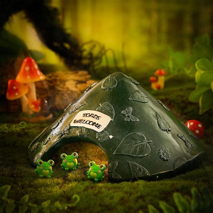 Toad House for Outside Garden, Frog House 8 x 8 x 3.9 Inch Reptile Hide Cave for Toad Frog Turtle Lizard Aquarium Fish(Green)