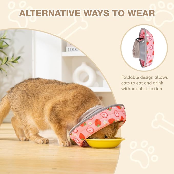 Avont Cat Cone Collar Soft to Stop Licking, Adjustable Foldable Lightweight Kitten Recovery Collar After Surgery for Small Dogs, Elizabeth Cone of Shame Alternative -Strawberry(M)