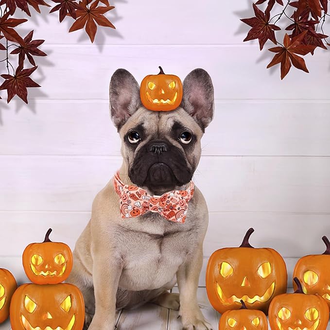 Halloween Dog Collar, Pet Collar Dog Bow Pumpkin Girl Boy Holiday Pet Collar Gift Cute Soft Puppy Collar for Large Dogs