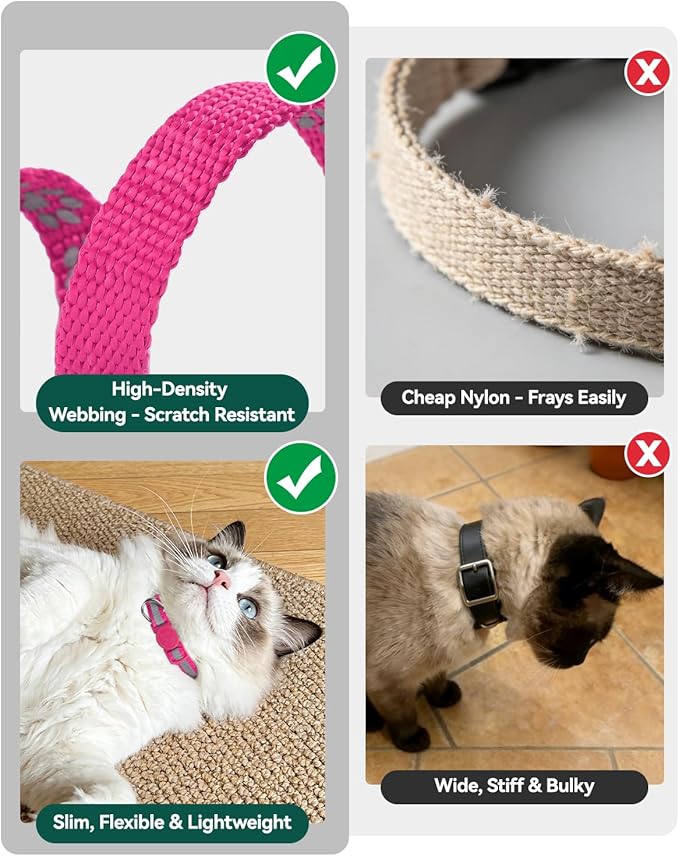 Joytale AirTag Cat Collar 2 Pack with Breakaway Safety Buckle, Reflective Cats Collar with AirTag Holder, Adjustable 7.5-12.5 Inch, Anti-Fraying Lightweight for Girl Boy Kitten, Hotpink