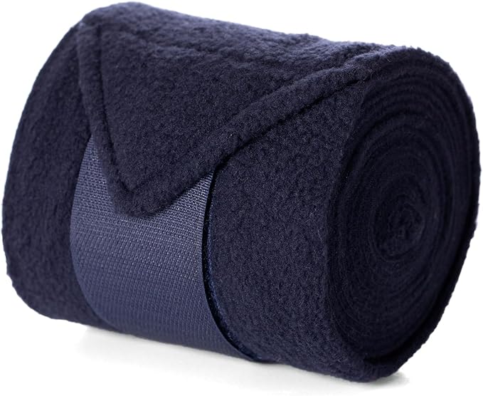 Equinavia Luna 9' Fleece Polo Wraps, Set of 4 Horse Leg Bandages with Storage Bag | Black - One Size - Navy - One Size
