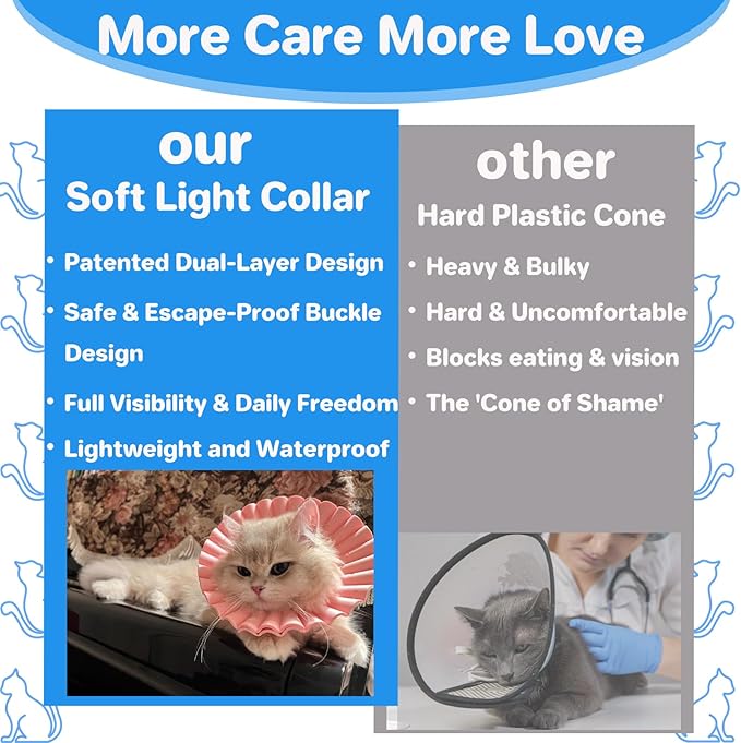 Soft Cat Cone Collar for Cats & Kittens – Adjustable Lightweight Recovery E-Collar to Stop Licking, Scratching & Biting After Surgery, Comfortable Wound Healing Cone Alternative (Blue, S)