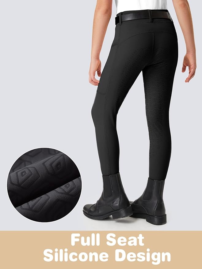 FitsT4 Sports Girls Riding Pants Full Seat Kids Equestrian Breeches Stretchy Youth Horse Schooling Tights Zipper Pockets