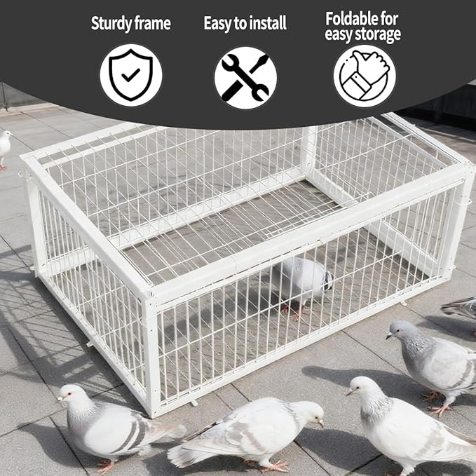 Escape-Proof Design Pigeon Coop Four Channel One Way Entrance Pigeon Trap,Pigeon Cage, Portable Easy to Assemble Outdoor Bird Cage,Can Be Used for Rooftops, Open Gardens,Barns Farms