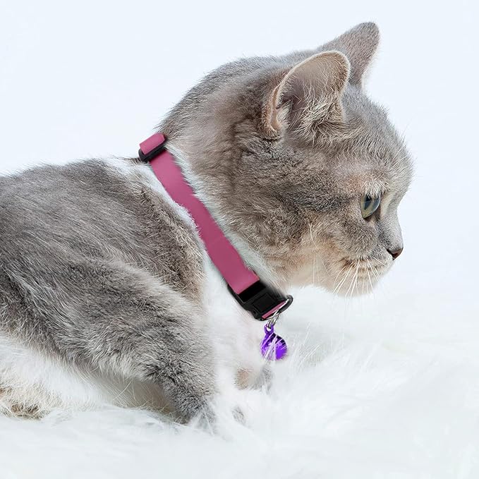 Breakaway Cat Collar with Bell - Leather Adjustable Kitten Collars with Safety Quick Release Buckle - Soft Small Pet Collars for Girl & Boy Cats (Pink)