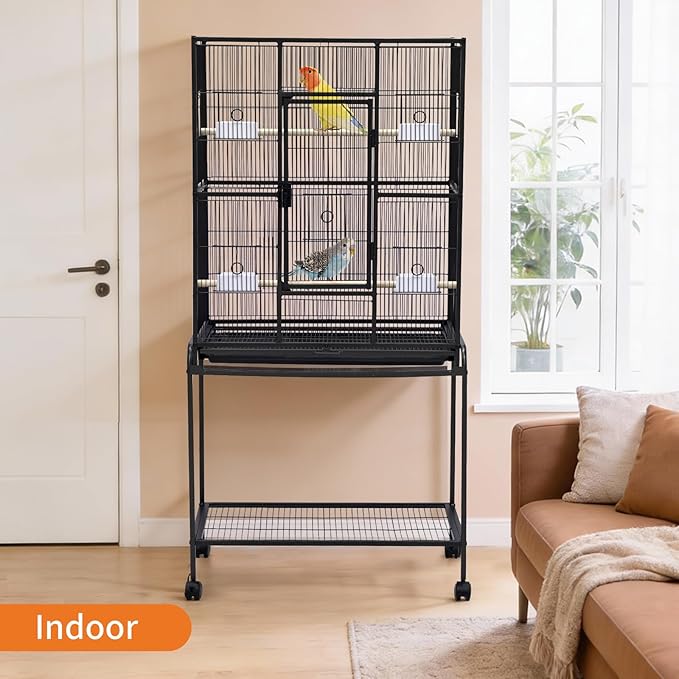 GarveeHome 62.6" H Large Bird Cage, Bird Cage with Rolling Storage Stands, Feed Bowls, Wide Tall Parrot Cage for Parakeets, Conures, Cockatiel, Cockatoo