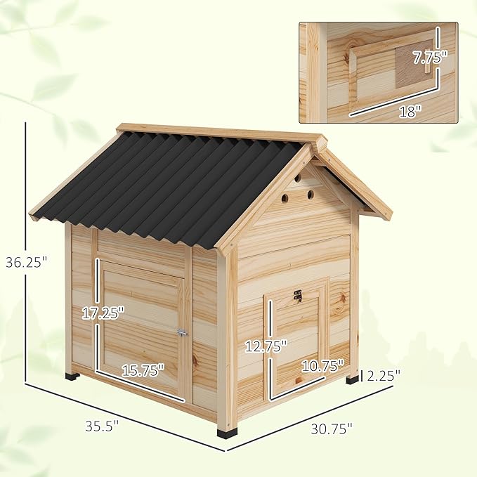 PawHut Duck Coop, Wooden Chicken Coop, Duck House with Openable Roof, Double Doors, Removable Base for 1-3 Ducks, Chickens, 31" L, Natural Wood