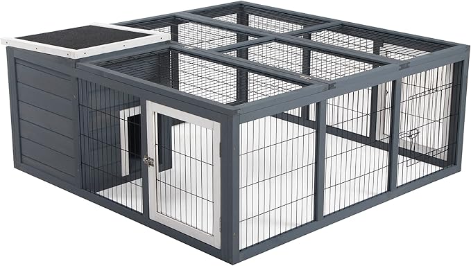 PawHut Rabbit Hutch Bunny Cage with Openable Main House, Indoor Outdoor Waterproof Rabbit House, Guinea Pig Cage for Rabbits, Chickens, Ducks, Small Animals with Three Ventilation Doors, Gray