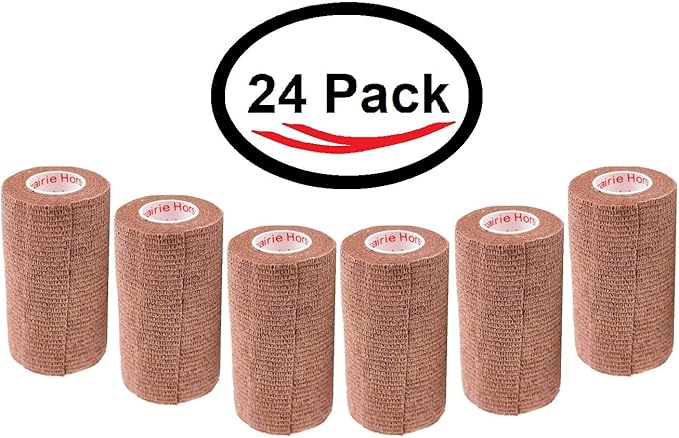 3 Inch Vet Wrap Tape Bulk (Brown) (Pack of 24) Self Adhesive Adherent Adhering Flex Bandage Grip Roll for Dog Cat Pet Horse