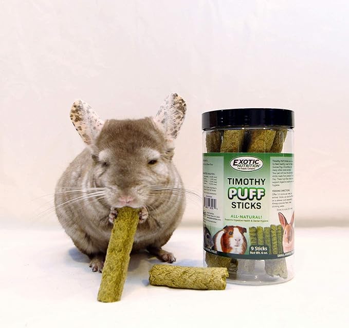 Timothy Puff Sticks - Healthy Natural Timothy Hay Chew Treat - High Protein, High Fiber - Guinea Pigs, Rabbits, Chinchillas, Prairie Dogs, Degus, Hamsters, Rats, Tortoises & Other Herbivores