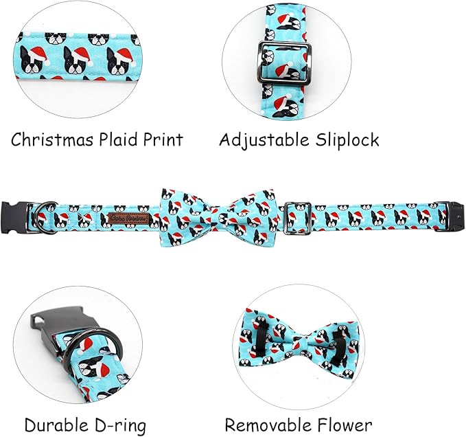 Dog Collar, Christmas Dog Collar Plaid Pet Collar Bow Holiday Bows Girl Boy Puppy Collar Adjustable Pet Collar for Medium Dogs