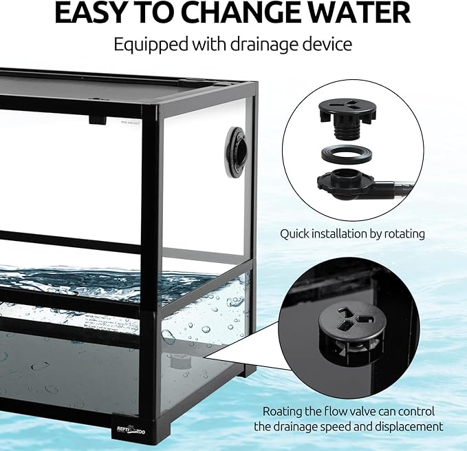 REPTIZOO 50 Gallon Large Turtle Tank Aquarium, 36"×18"×18" Tortoise Habitat Water-Land Ecological Turtle Tank with Drainage System Aquatic Aquarium, Terrarium for Tree Frogs, Salamanders