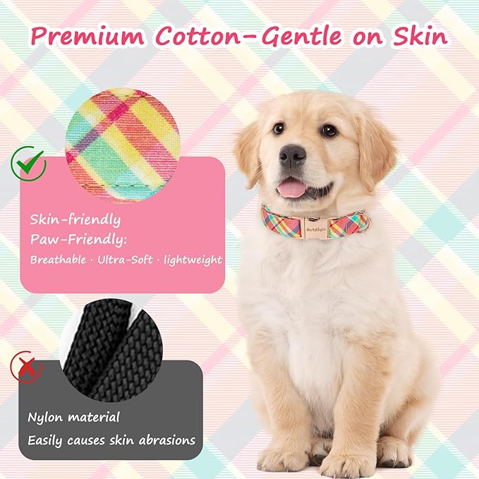 Cotton Dog Collar, Soft Adjustable Dog Collars for Extra Small Dogs, Multi-Color Plaid Dog Collar for Small Medium Large Dogs, Cute Dog Collars Perfect for Girl or Boy Dog Collars-XS
