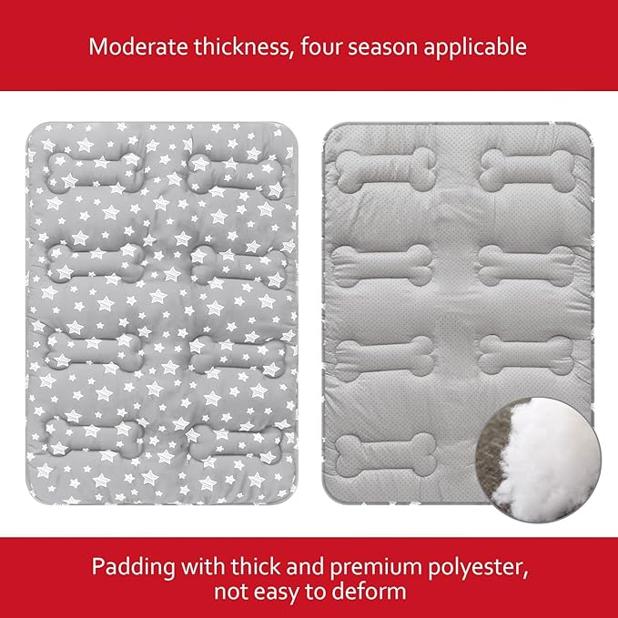 Dog Crate Mat (30" X 19") 2 Pack, Soft Dog Bed Mat with Cute Prints, Personalized Dog Crate Pad, Anti-Slip Bottom, Machine Washable Kennel Pad, Grey