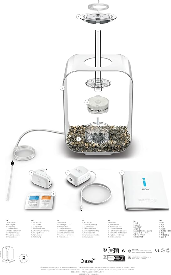 biOrb Life 15 Acrylic 4-Gallon Aquarium with White LED Lights Modern Compact Tank for Tabletop or Desktop Display, Black