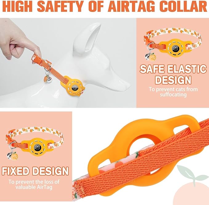 BINGPET AirTag Cat Collar with Bells, Upgraded Safety Elastic Cat Collar with Airtag Cat Collar Holder, Anti-Lost Cat Collars for Girl Boy Cats, Anti-Suffocation Kitty Puppy Collars