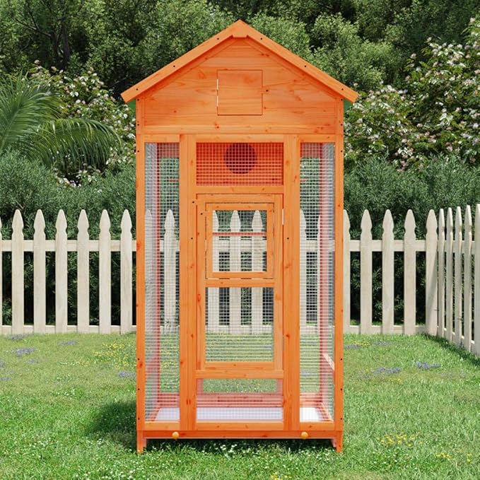 Wooden Bird House Bird Cage, Bird Flight Cages Parrot Cage for Parakeet, Lovebirds, Ringneck, Cockatiels, 36"x20.9"x66.9" Solid Wood Pine,-421