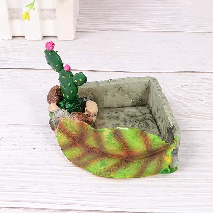 Hermit Crab Food Dish, Resin Hermit Crab Food & Water Bowl, Hermit Crab Accessories, Cactus Design Reptile Feeding Bowl, Hermit Crab Water Bowl for Dry and Fresh Foods (Green)