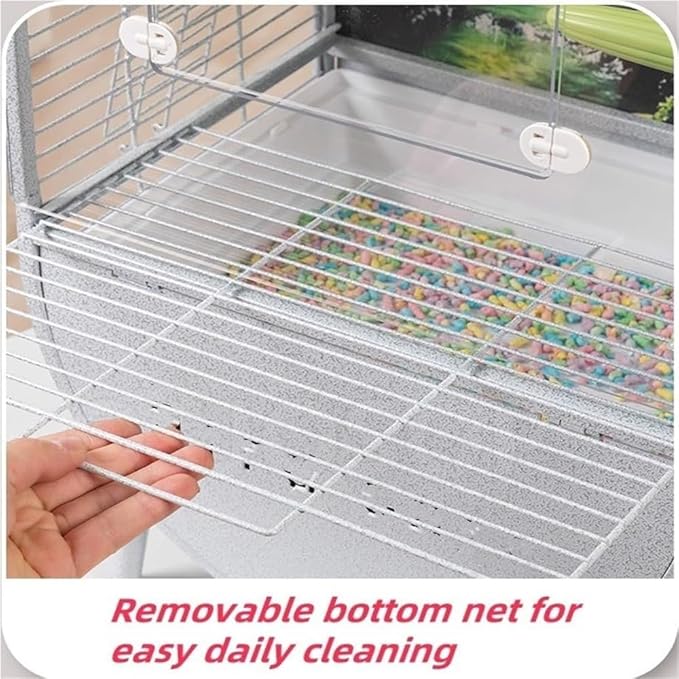 Dometop Bird Aviary with Transparent Door, Wrought Iron Bird Parrot Cage, Indoor Aviary for Small Parrots Parakeets Cockatiels (Black)