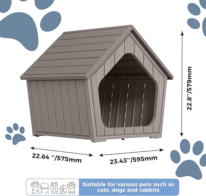 DRATO Outdoor Waterproof Cat House,23.43×22.64×22.8 Inches,Insulated Cat Shelter Feral for All Seasons,Easy to Assemble,Suitable for Cats and Small Dogs (Light Brown, 23.43×22.64×22.8 Inches)